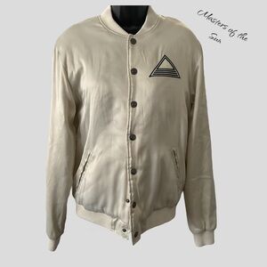 Masters of the Sun Ivory Cream Satin Bomber Varsity Jacket - Size Small